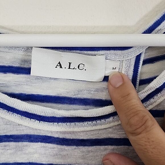 A.L.C. Drop Waist Striped Sleeveless Linen summer beach dress sz M - Picture 2 of 9